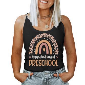 Happy Last Day Of Preschool Teacher Student Leopard Rainbow Women Tank Top Basic Casual Daily Weekend Graphic - Thegiftio UK