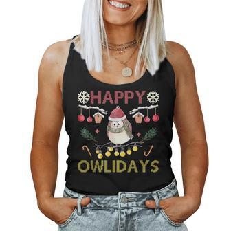 Happy Owlidays Ugly Christmas Sweater 2023 Christmas Owl Women Tank Top - Monsterry CA