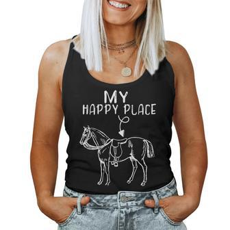 My Happy Place Horse Lover Horseback Riding Equestrian Gifts Women Tank Top Weekend Graphic - Seseable