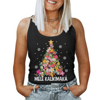 Hawaiian Floral Christmas Tree Mele Kalikimaka Tropical Xmas Women Tank Top - Seseable