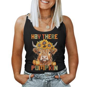 Hay There Pumkin Highland Cow Fall Autumn Thanksgiving Women Tank Top - Seseable
