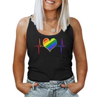 Heart Beat Pulse Lgbtq Community Pride Month Rainbow Heart Women Tank Top | Mazezy