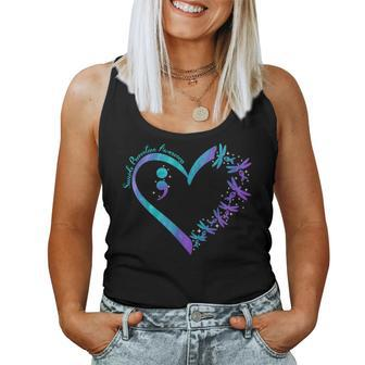 Heart Dragonfly Purple And Teal Suicide Prevention Awareness Women Tank Top