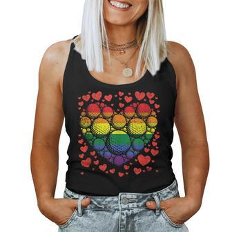 Heart Golf Gay Rainbow Pride Flag Lgbt-Q Retro Golfer Women Tank Top | Mazezy