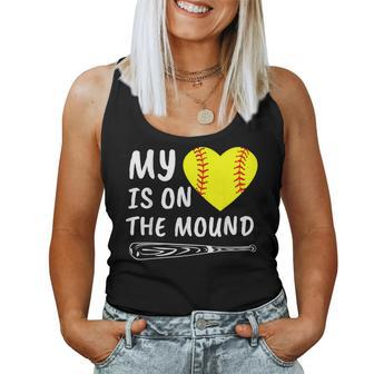 My Heart Is On The Mound Softball Bat Proud Mom Dad Women Tank Top | Mazezy DE