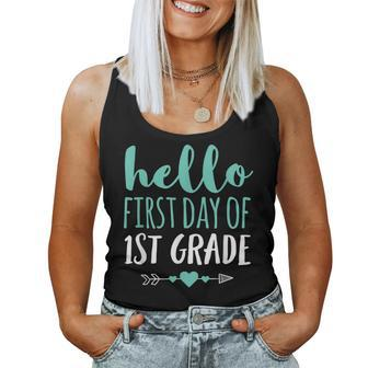 Hello First Day Of 1St Grade T Teacher Student Arrow Women Tank Top Basic Casual Daily Weekend Graphic - Thegiftio UK