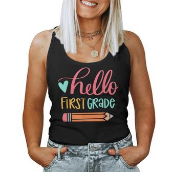 Hello First Grade Back To School Teacher Students Women Tank Top Weekend Graphic - Seseable