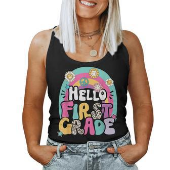 Hello First Grade Back To School Teacher First Day Of School Women Tank Top Weekend Graphic - Seseable