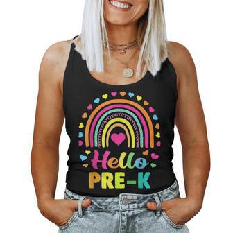 Hello Pre K Teacher Leopard Rainbow Back To School Women Tank Top Weekend Graphic - Thegiftio UK