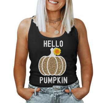 Hello Pumpkin Sunflower Halloween Fall Thanksgiving Fall Thanksgiving Women Tank Top | Mazezy