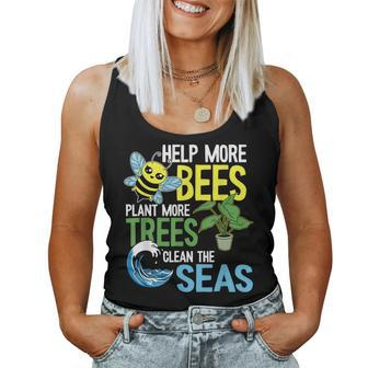 Help More Bees Plant More Trees Clean The Seas Earth Day Women Tank Top Basic Casual Daily Weekend Graphic - Thegiftio UK