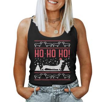 Ho Ho Dachshund Santa Ugly Christmas Sweater Dog Owner Pj Women Tank Top - Seseable