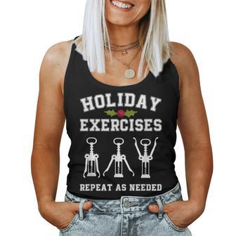 Holiday Exercises Repeat As Needed Christmas Wine Opener Women Tank Top | Mazezy