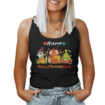 Holiday Happy Hallowthanksmas Christmas Halloween Family Women Tank Top - Seseable