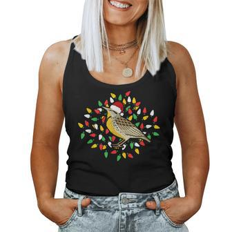 Holiday Xmas Santa Hat Eastern Meadowlark Bird Christmas Women Tank Top | Mazezy