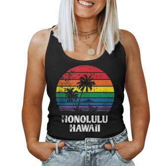 Honolulu Retro Lgbt Hawaii Pride Rainbow Palm Tree Women Tank Top | Mazezy