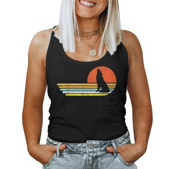 Howling Wolf Sunset Retro Stripes Vintage Halloween For Wolf Lovers Women Tank Top | Mazezy