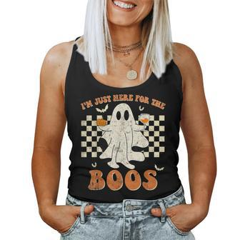 I'm Just Here For The Boos Ghost Retro Groovy Halloween Women Tank Top - Seseable