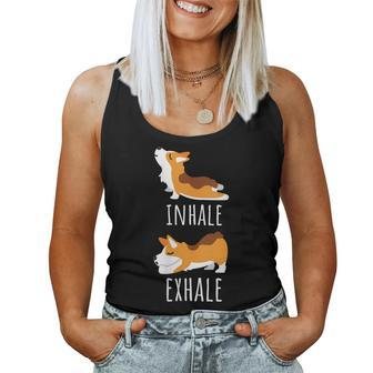 Inhale Exhale Corgi Yoga Meditation Workout Dog Mom Women Tank Top | Mazezy