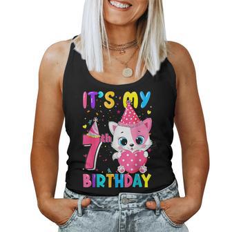 It's My 7Th Birthday Girl Cat Birthday 7 Year Old Women Tank Top - Seseable