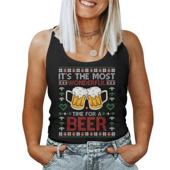 It's The Most Wonderful Time For A Beer Santa Hat Christmas Women Tank Top - Seseable