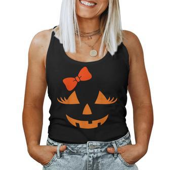 Jack O Lantern Eyelashes Pumpkin Face Halloween Girls Women Tank Top - Seseable