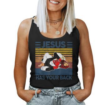 Jesus Has Your Back Vintage Jiu Jitsu Satan Finished Jiu Jitsu Women Tank Top | Mazezy CA