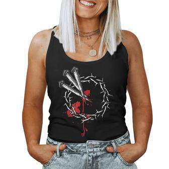 Jesus Crucifixion - Crown Of Thorns With 3 Cross Nails Women Tank Top | Mazezy