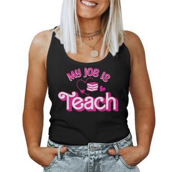 My Job Is Teach Retro Pink Reading Books Teacher Life Women Tank Top - Thegiftio UK