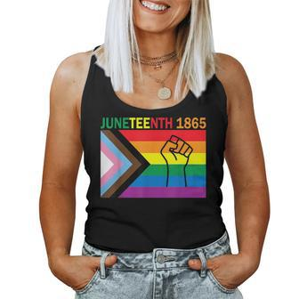Junenth 1865 Fist Rainbow Flag Gay Pride Month Lgbtq Ally Women Tank Top | Mazezy