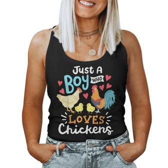 Just A Boy Who Loves Chickens Farm Chicken Women Tank Top Weekend Graphic - Seseable