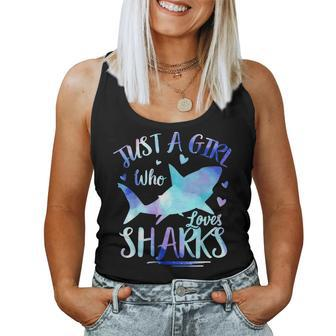 Just A Girl Who Loves Sharks Funny Shark Lover Ocean Women Tank Top Weekend Graphic - Seseable