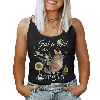 Just Girl Who Loves Corgis Fairy Sunflower Floral Dog Lovers Women Tank Top | Mazezy