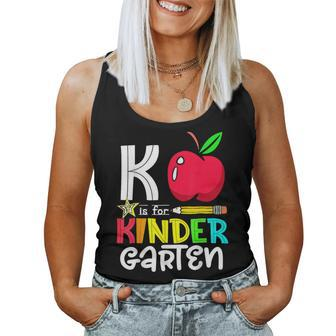 K Is Kindergarten Apple Back To School 2023 Teacher Women Tank Top | Mazezy