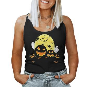 Kangaroo On Scary Pumpkin Halloween Full Moon Boo Ghost Women Tank Top | Mazezy