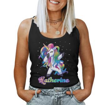 Katherine Name Personalized Custom Rainbow Unicorn Dabbing Women Tank Top | Mazezy