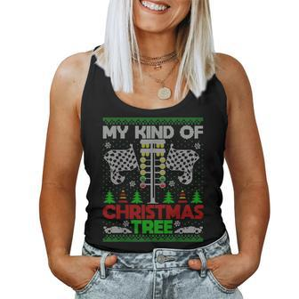 My Kind Of Christmas Tree Drag Racing Ugly Xmas Sweater Women Tank Top | Mazezy