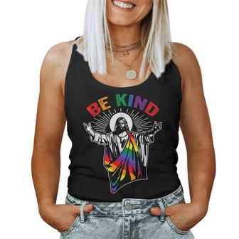 Be Kind Lgbt Gay Pride Jesus Rainbow Flag Christian Short Women Tank Top | Mazezy