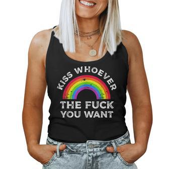 Kiss Whoever The F You Want Gay Lgbt Pride Rainbow Women Tank Top Basic Casual Daily Weekend Graphic - Seseable