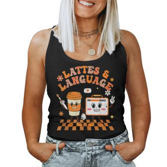 Lattes And Language Speech Therapy Sped Teachers Slp Fall Women Tank Top | Mazezy