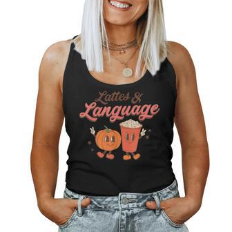 Lattes Language Trick Or Speech Therapy Fall Slp Halloween Women Tank Top - Monsterry CA