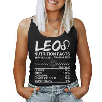 Leo Nutrition Facts July August Birthday Zodiac Sign Mom Dad Women Tank Top | Mazezy