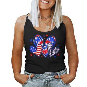 Leopard Heart Red White Blue American Flag 4Th Of July Women Women Tank Top Basic Casual Daily Weekend Graphic - Seseable
