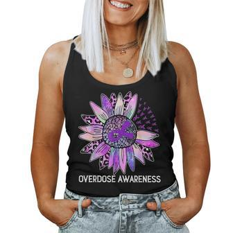 Leopard Sunflower Overdose Awareness Month Purple Ribbon Women Tank Top - Seseable