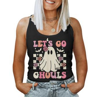 Let's Go Ghouls Halloween Ghost Costume Retro Groovy Women Tank Top - Seseable