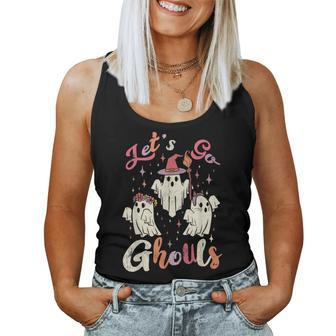 Let's Go Ghouls Retro Groovy Ghost Cute Halloween Costume Women Tank Top - Monsterry AU