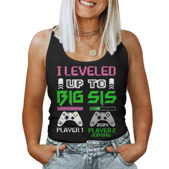Leveled Up To Big Sister 2024 Cute Im Going To Be A Big Sis Women Tank Top Weekend Graphic - Seseable