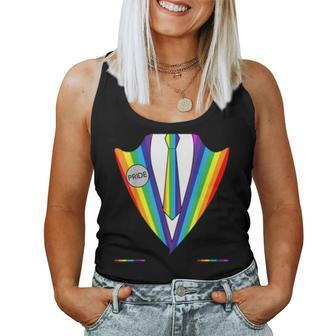 Lgbt Lgbtq Pride Month Rainbow Tuxedo Necktie Gay Pride Women Tank Top | Mazezy
