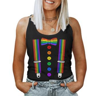 Lgbt Pride Gay Rainbow Tuxedo Suspenders Women Tank Top | Mazezy