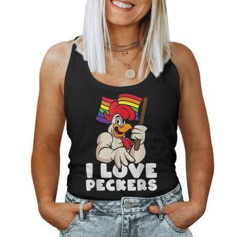 Lgbt Rainbow Flag Rooster Pun I Love Peckers Gay Chicken Dad Women Tank Top Basic Casual Daily Weekend Graphic - Seseable